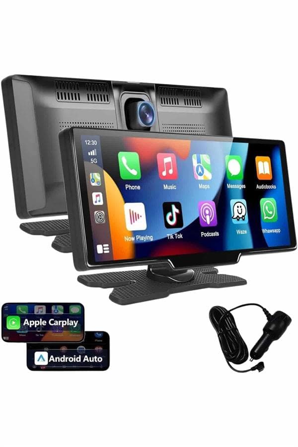 4K 10.2 İnç Çift Kameralı Araç Multimedya Ekranı CarPlay Kablosuz Tüm Cihazlara Uyumlu 5