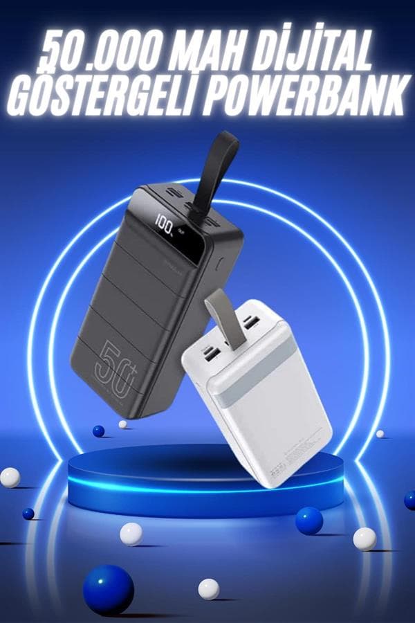 50.000 Mah Powerbank Turbo Hızlı Led Göstergeli Android İOS Uyumlu Taşınabilir Askılı 3