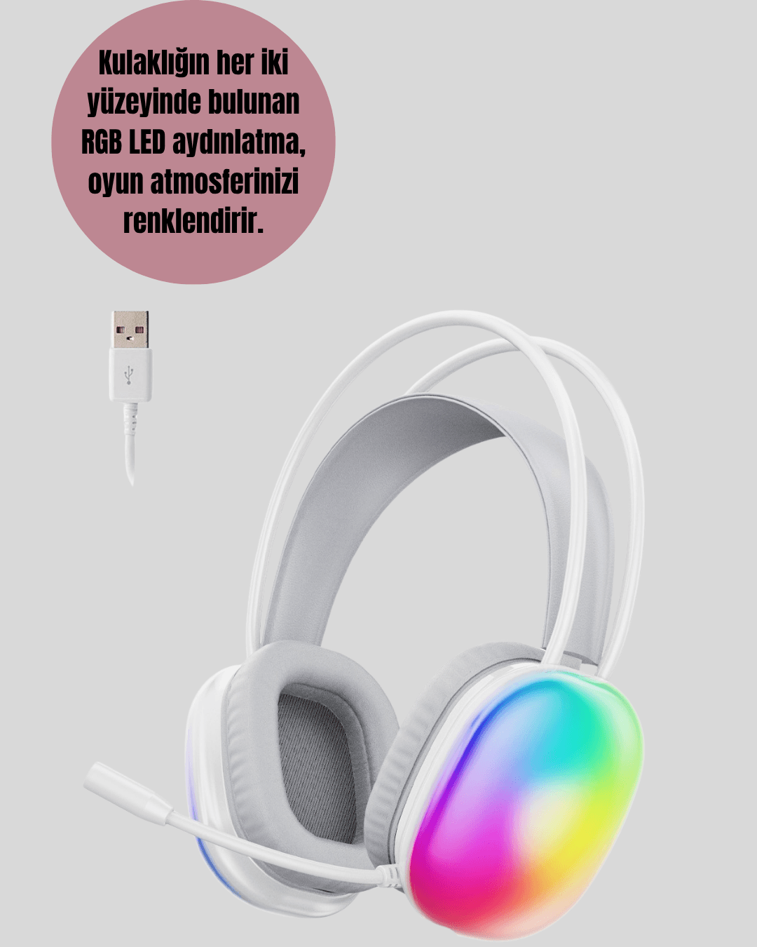 Type-C Şarjlı RGB Işıklı Bluetooth Oyuncu Kulaklığı 4