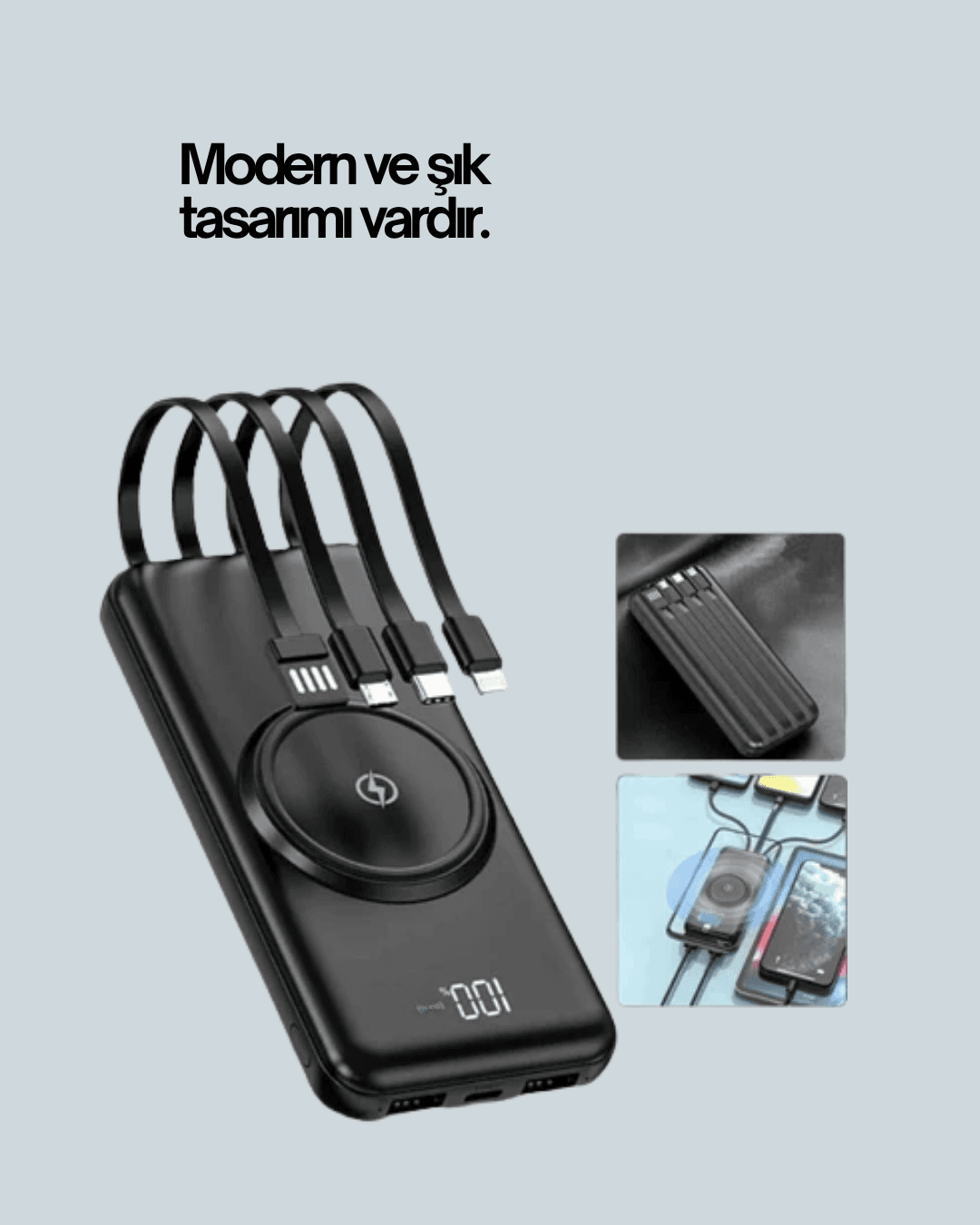 iPhone ve Android Uyumlu 10000mAh Powerbank – Hem Kablolu Hem Kablosuz 4