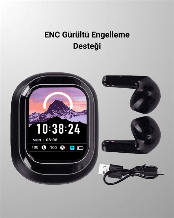 Akıllı Ekranlı Bluetooth 5.4 Kablosuz Kulaklık – Dokunmatik ve Şarj Kutulu 6