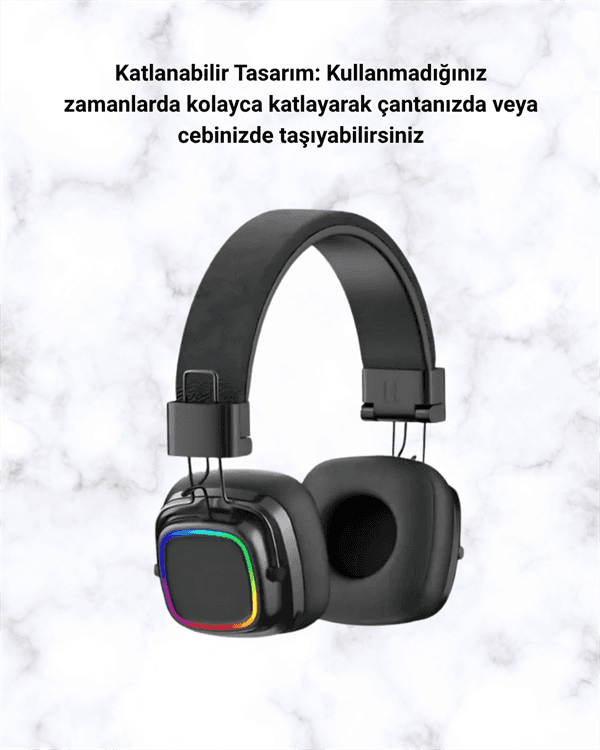 Bluetooth 5.3 Rainbow Işıklı Kulak Üstü Kablosuz Kulaklık