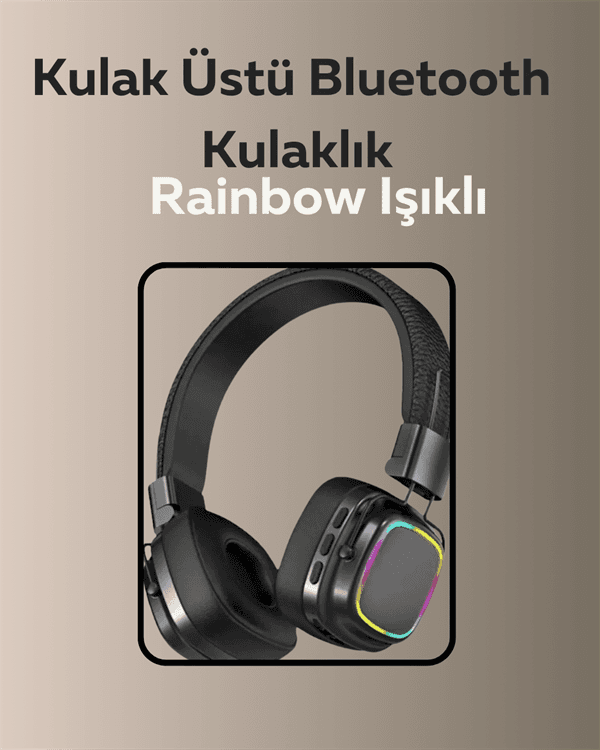 Bluetooth 5.3 Rainbow Işıklı Kulak Üstü Kablosuz Kulaklık 3