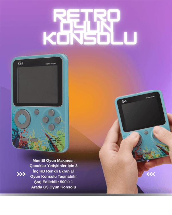 G5-Ateri 3 İnç Renkli LCD Ekranlı Taşınabilir Oyun Konsolu, USB Şarjlı 3