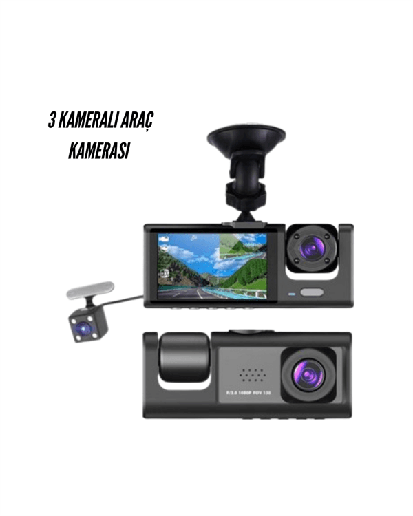 TA-01 3 Kanal Araç Kamerası 1080P Ön 720P İç ve Arka 170° Gece Görüş