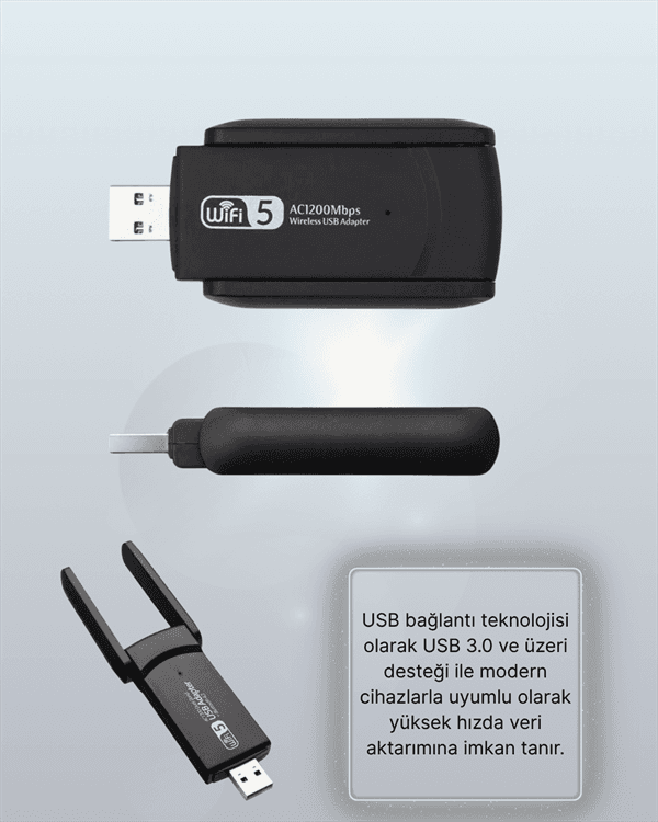 USB 3.0 Wireless Adaptör – 2.4GHz & 5GHz Destekli 6