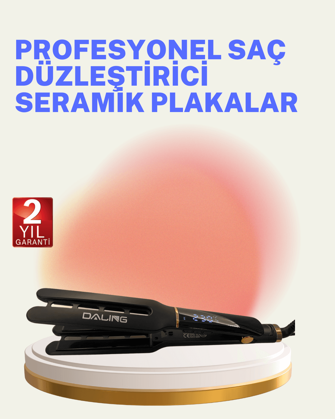 Saç Düzleştirici Seramik Plakalı 230C Hızlı Isınma 360° Kablo