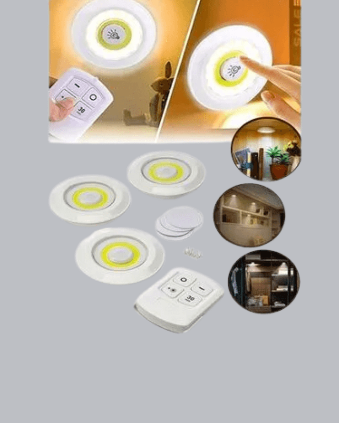 3 Lü Pilli Kablosuz Led Spot Lamba Seti Kumandalı Kolay Montaj Aydınlatma 6