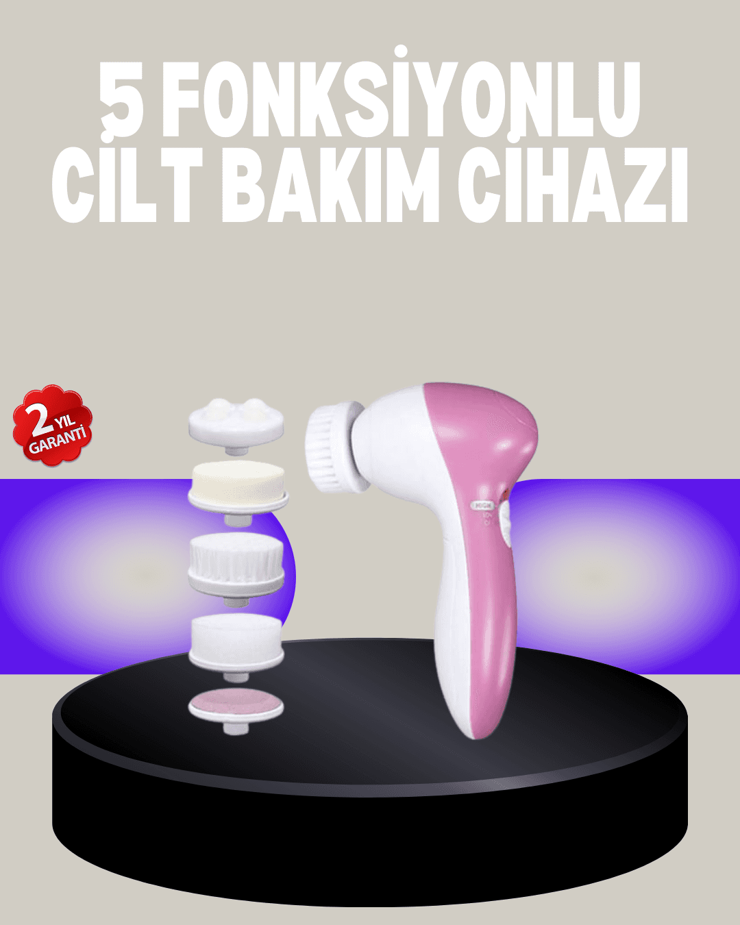 Fırçalı Yüz Temizleme Cihazı 5 Başlıklı Spa Masaj ve Peeling Aparatı