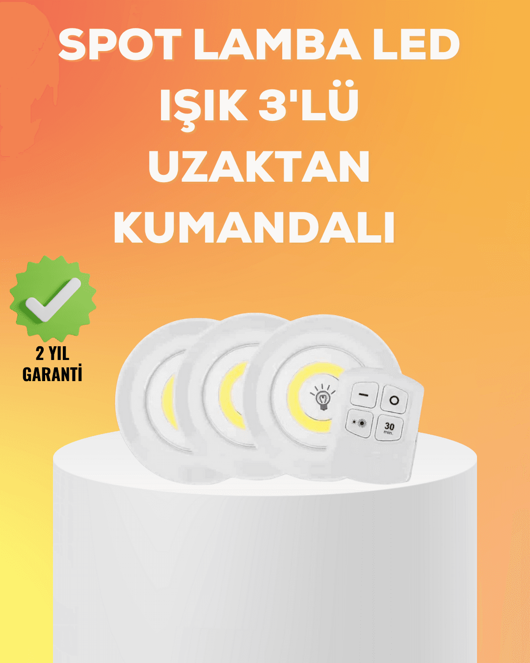 Çok Amaçlı Kullanım İçin Kablosuz Yapışkanlı 3 Lü Uzaktan Kumandalı Led Spot Lamba