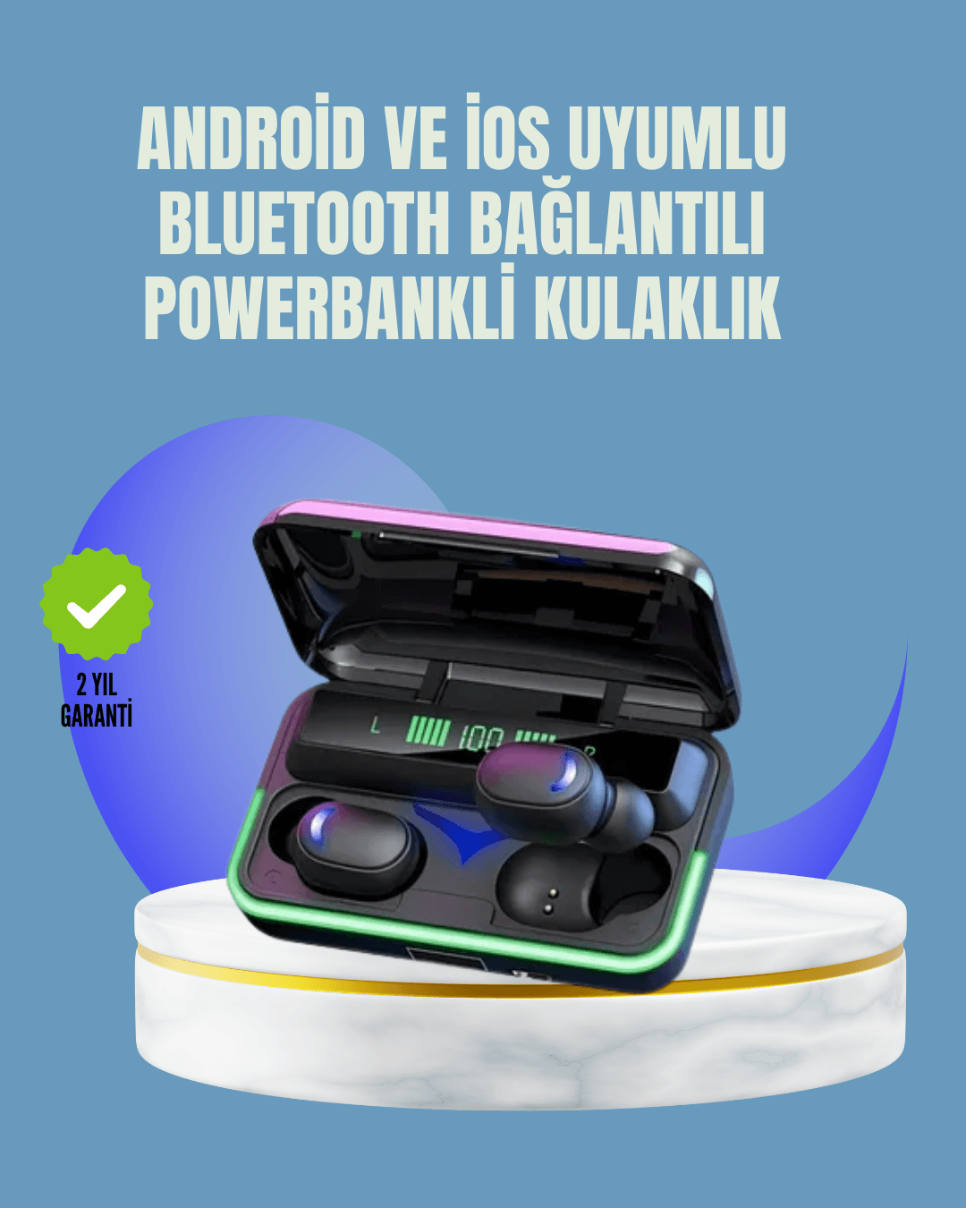 Uzun Pil Ömürlü E10 Powerbank Bluetooth Kulaklık LED Gösterge
