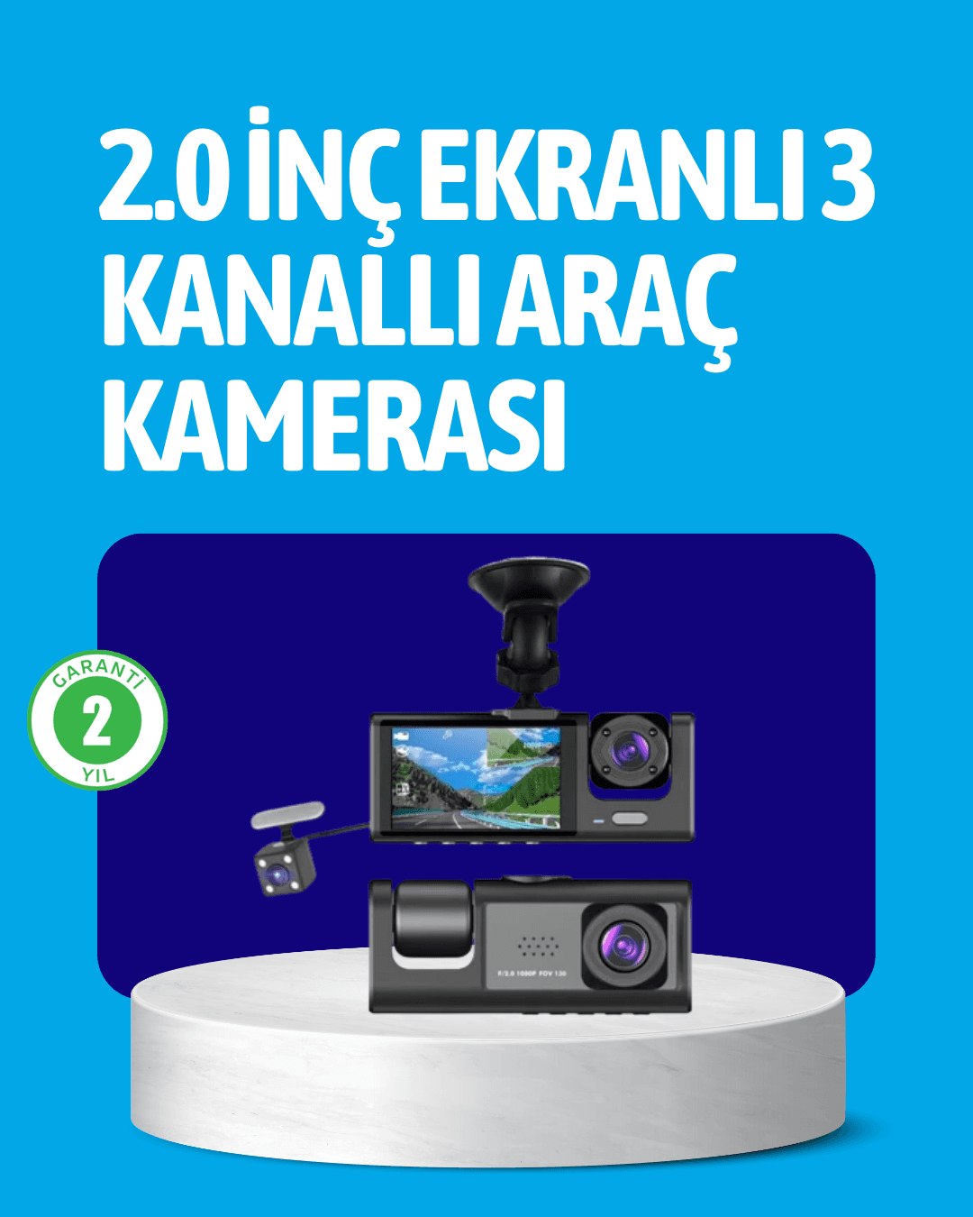 3 Kameralı Araç İçi Kayıt Cihazı  Suya ve Toza Dayanıklı Tasarım
