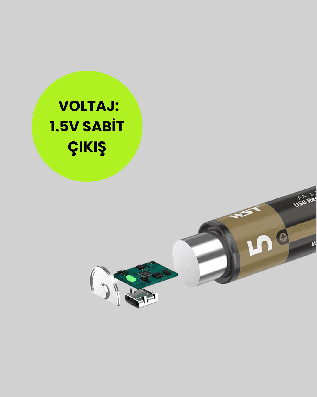 Tekrar Şarj Edilebilir AA USB Type-C Pil | 1000+ Döngü | 1.5V Sabit Voltaj 4