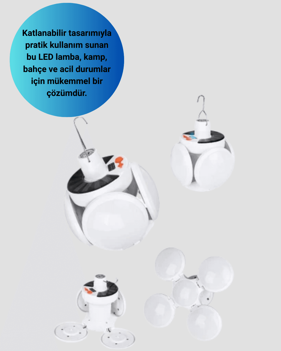 Katlanabilir 5 Kanatlı Solar LED Bahçe ve Kamp Lambası 3