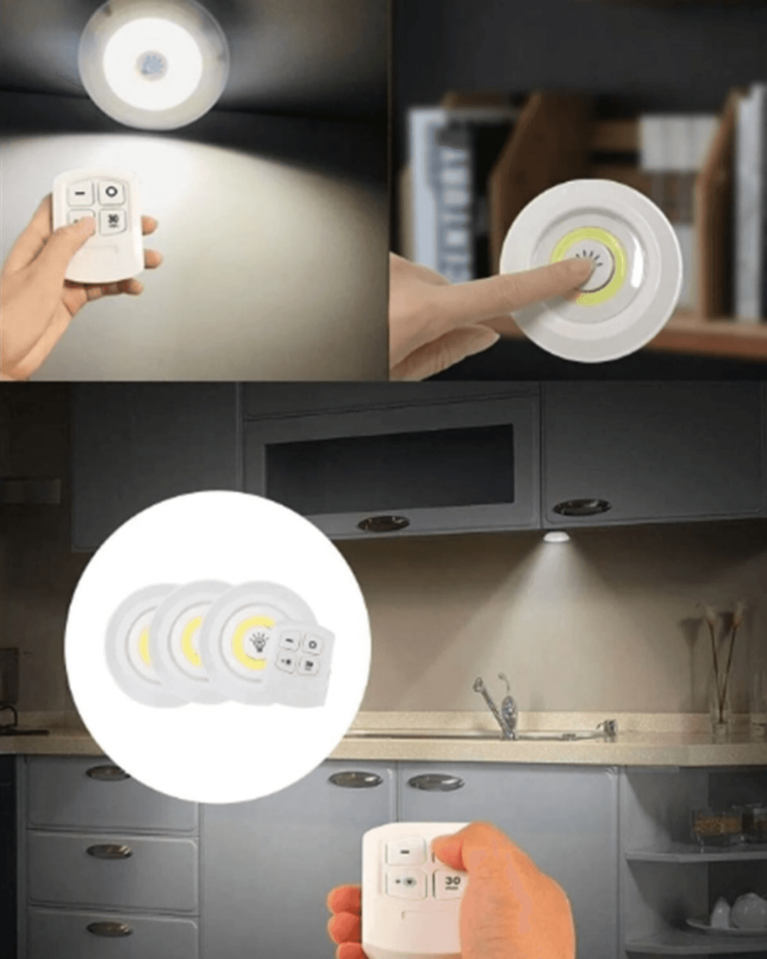 3 Lü Pilli Kablosuz Led Spot Lamba Seti Kumandalı Kolay Montaj Aydınlatma 3