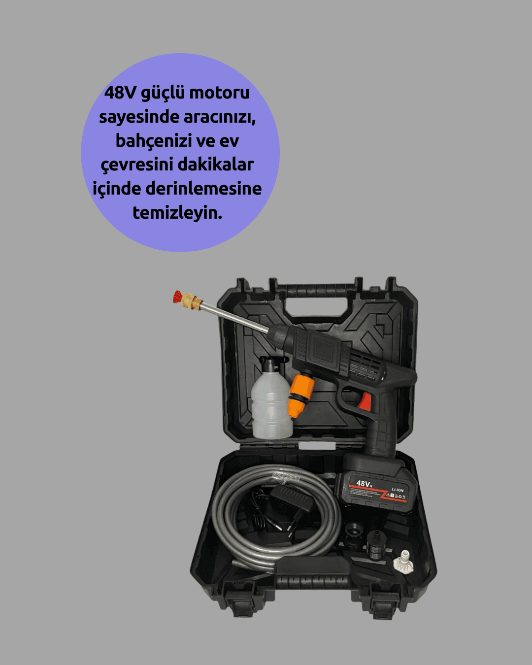 TEK BATARYALI 48V Şarjlı Basınçlı Yıkama Makinesi 3