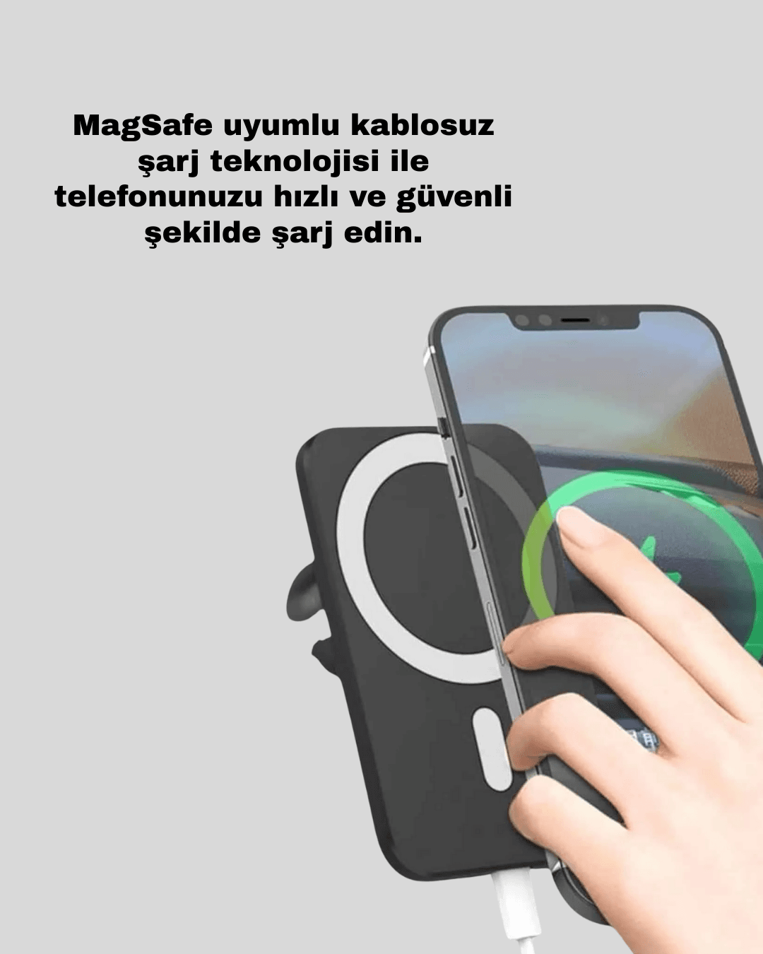 360° Döner Başlıklı MagSafe Araç Telefon Tutucu Hızlı Şarjlı 3