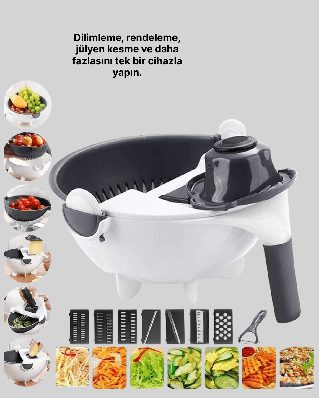 Döner Mekanizmalı Sebze Doğrayıcı Hazneli Rende 6