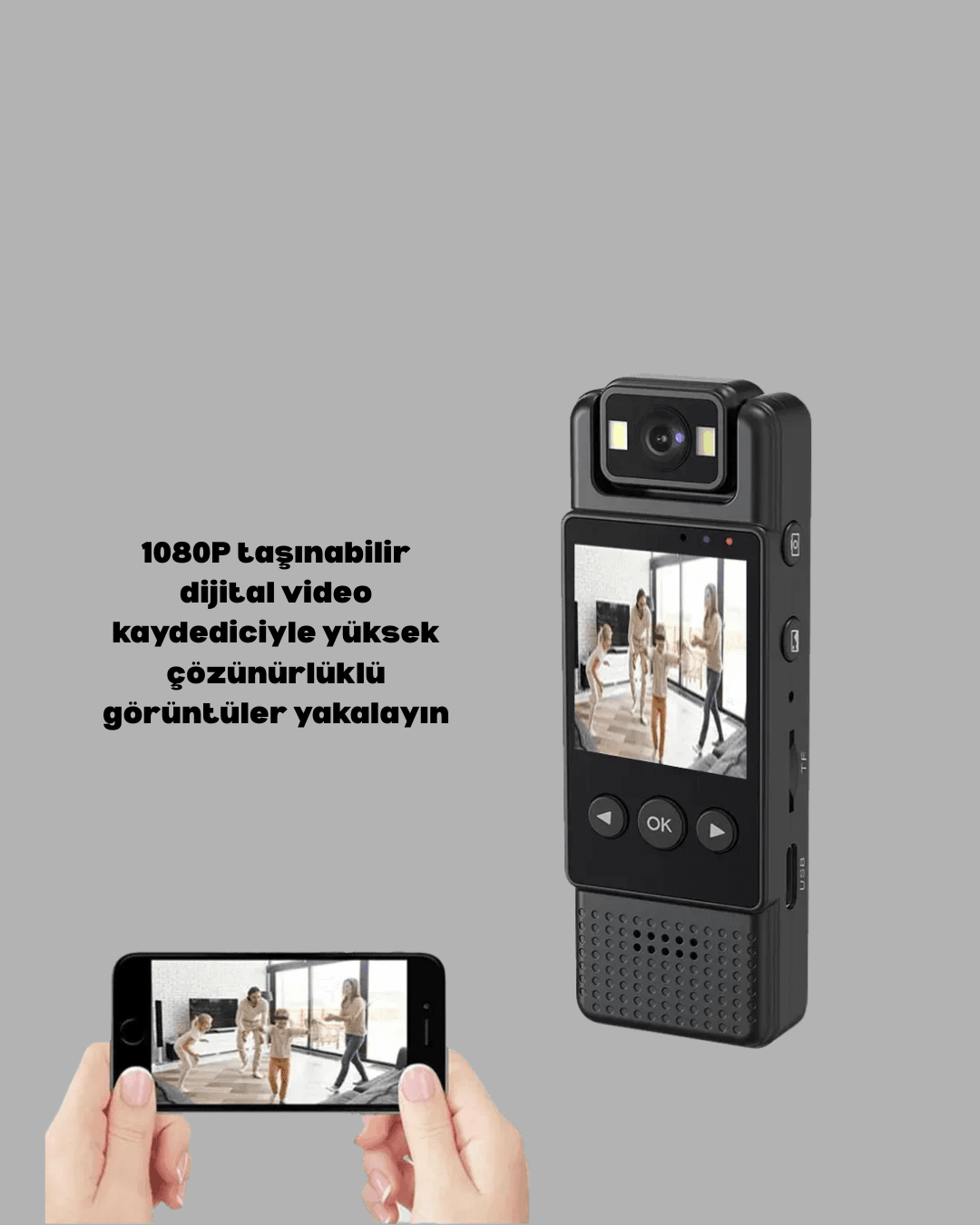 Taşınabilir Full HD Mini Kamera TFT Ekranlı 3