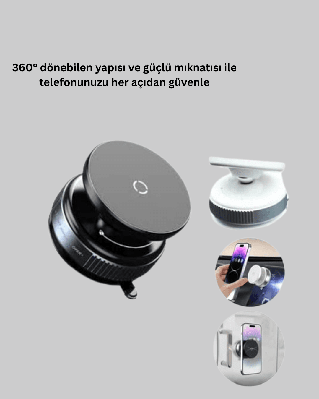 Vakumlu Manyetik Araç İçi Telefon Standı 360 Derece Dönebilen Tutucu 3