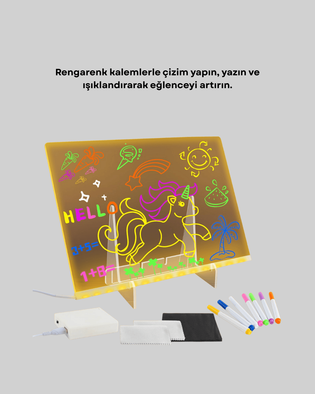 Silinebilir LED Mesaj Tahtası 7 Renkli Kalem Dahil 3