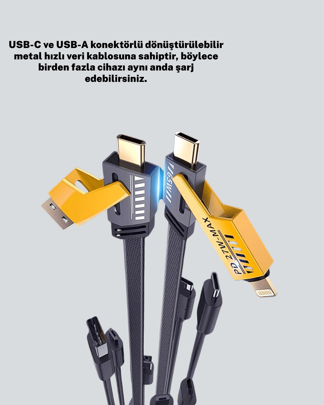 Örgülü Tasarım 4’ü 1 Arada USB-C Lightning Hızlı Şarj Kablosu 3