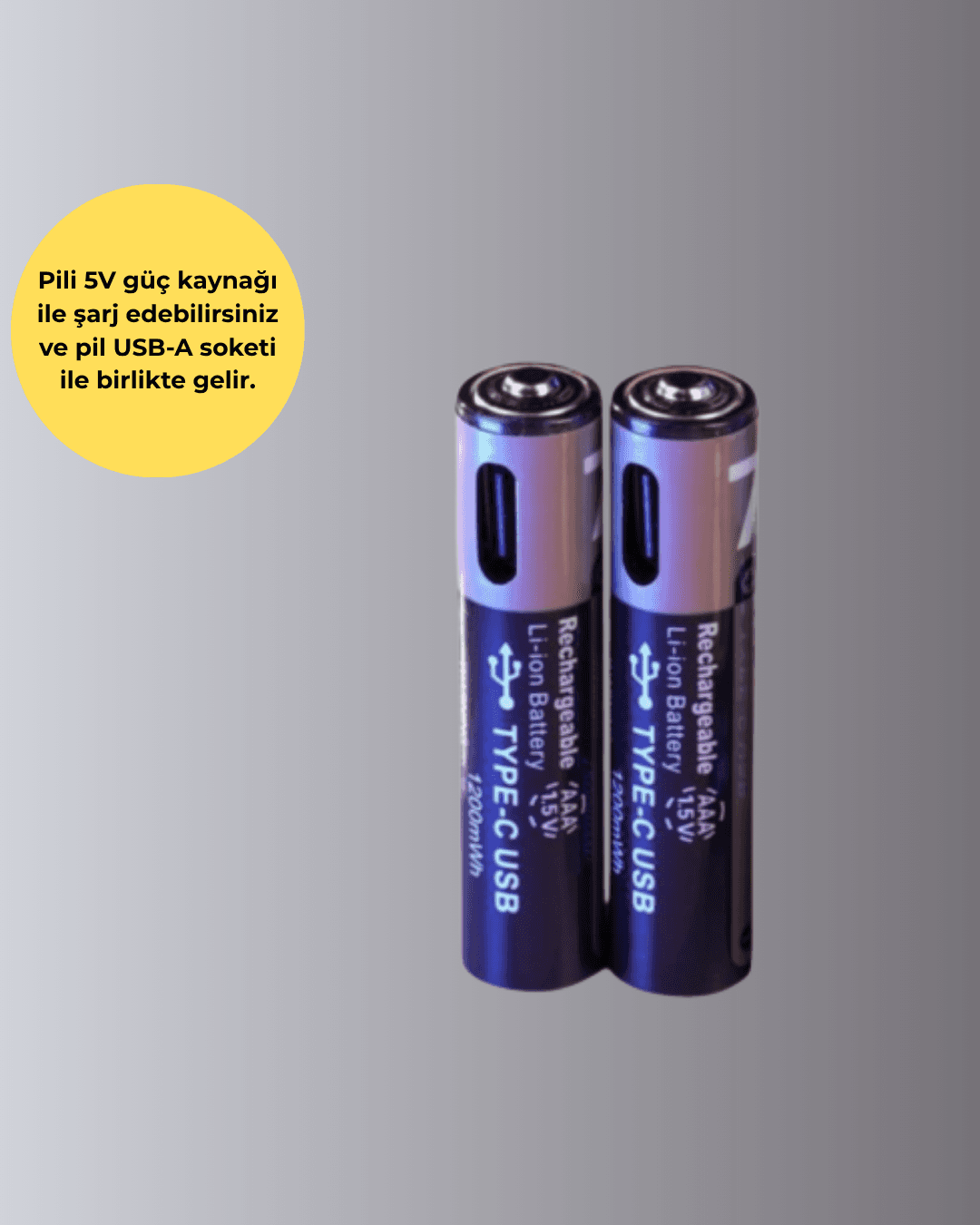 USB Type-C Şarjlı AAA Lityum Pil 1000+ Şarj Döngüsü Uzun Ömürlü 3