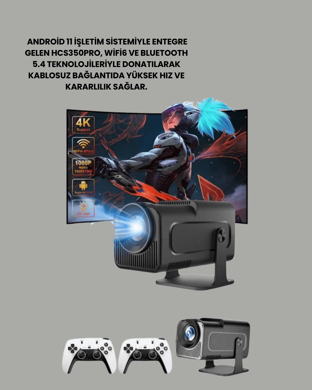 HCS350pro 1080P Full HD Taşınabilir Android Projektör 3
