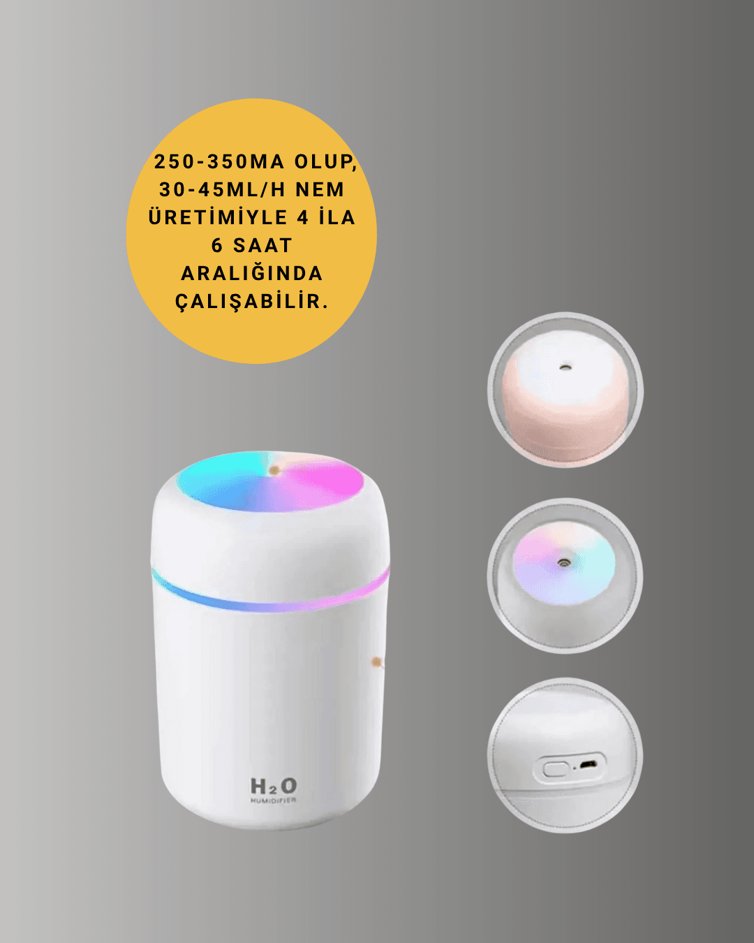 LED Işıklı Sessiz Masaüstü Nemlendirici – 3 Buhar Modu 3