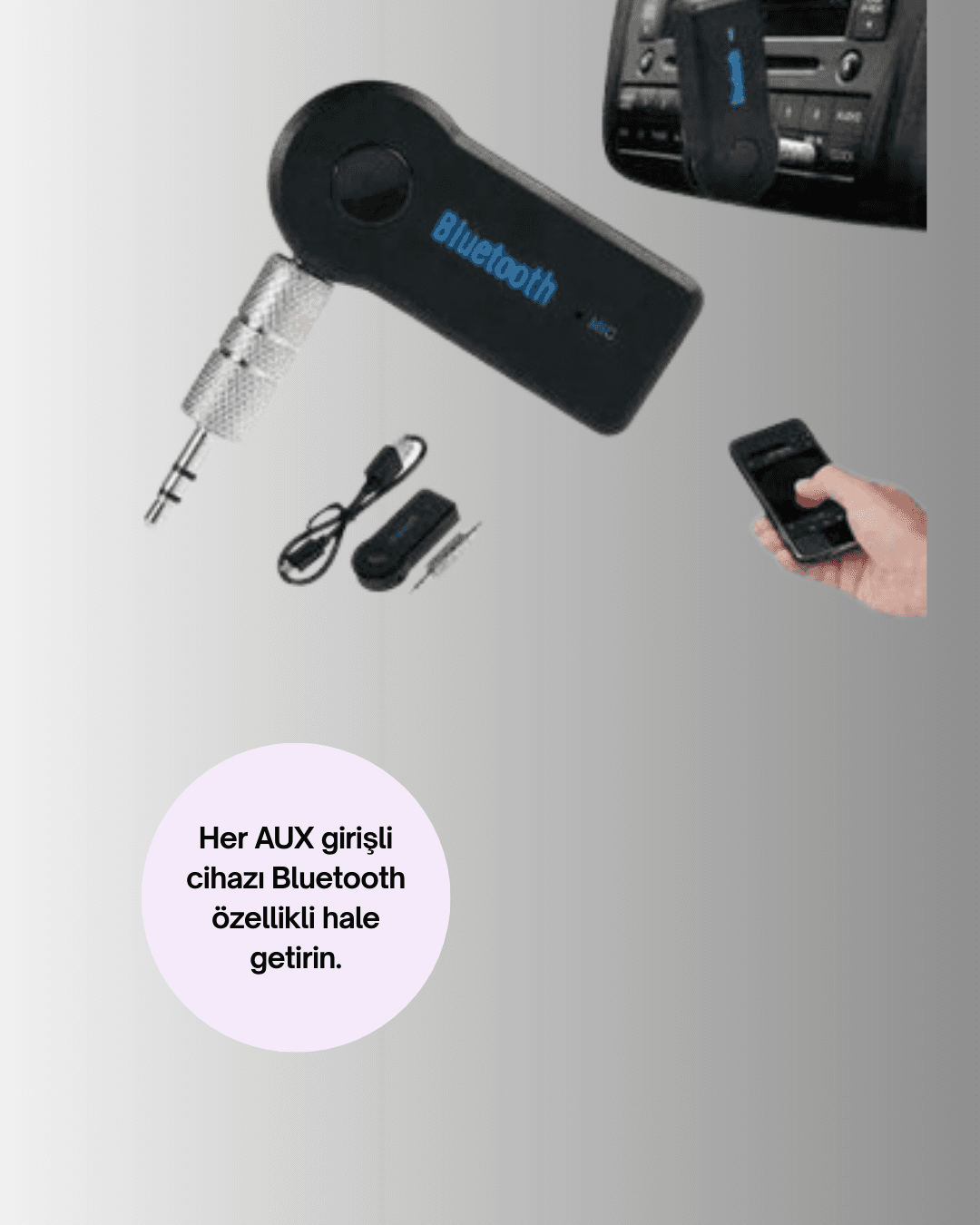 Taşınabilir Bluetooth AUX Araç Müzik ve Konuşma Kiti 3