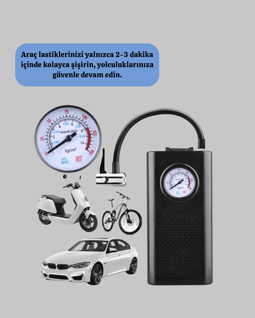 USB Şarjlı Kompakt Elektrikli Hava Kompresörü 3000 mAh 3