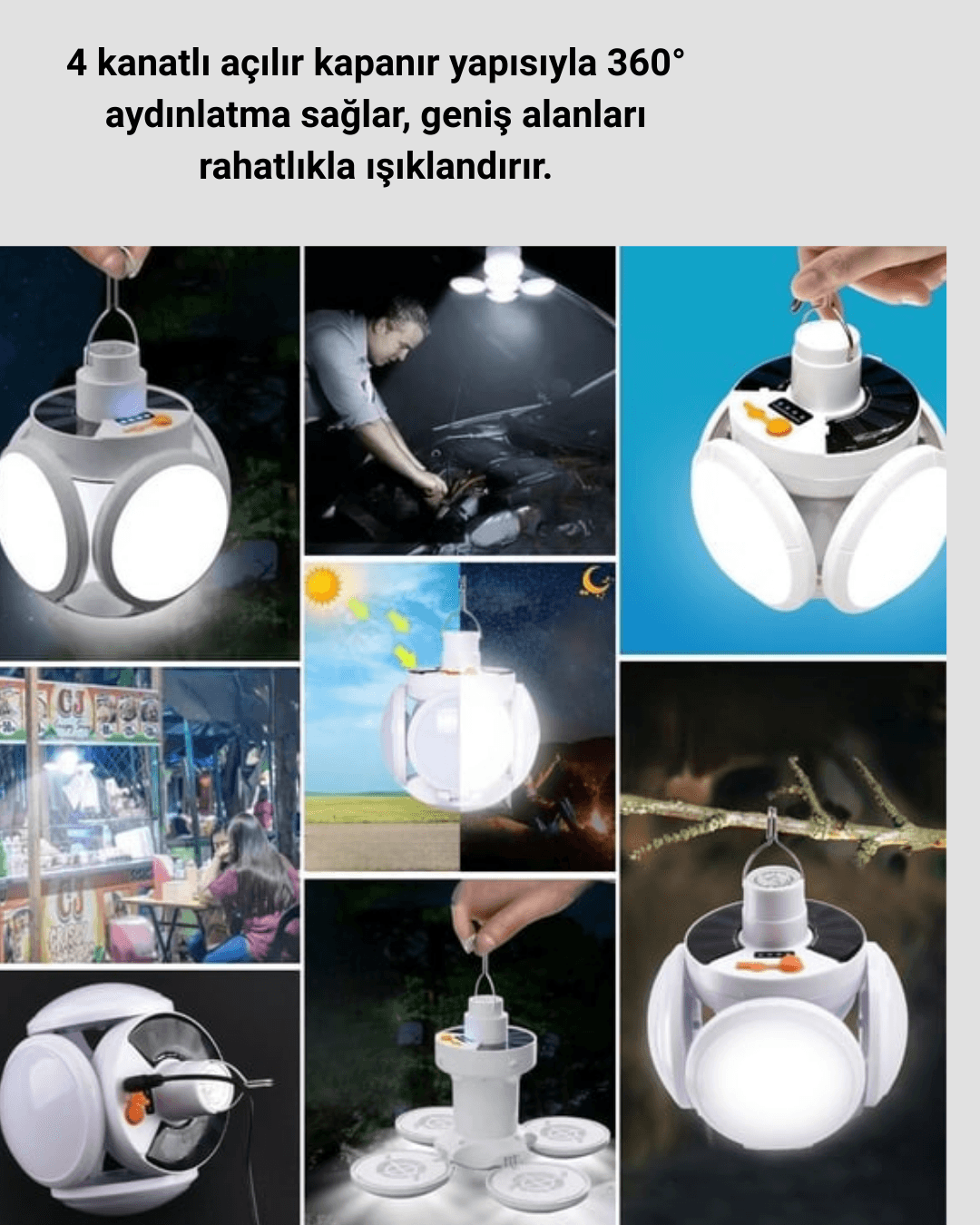 Katlanabilir 5 Kanatlı Solar LED Bahçe ve Kamp Lambası 4