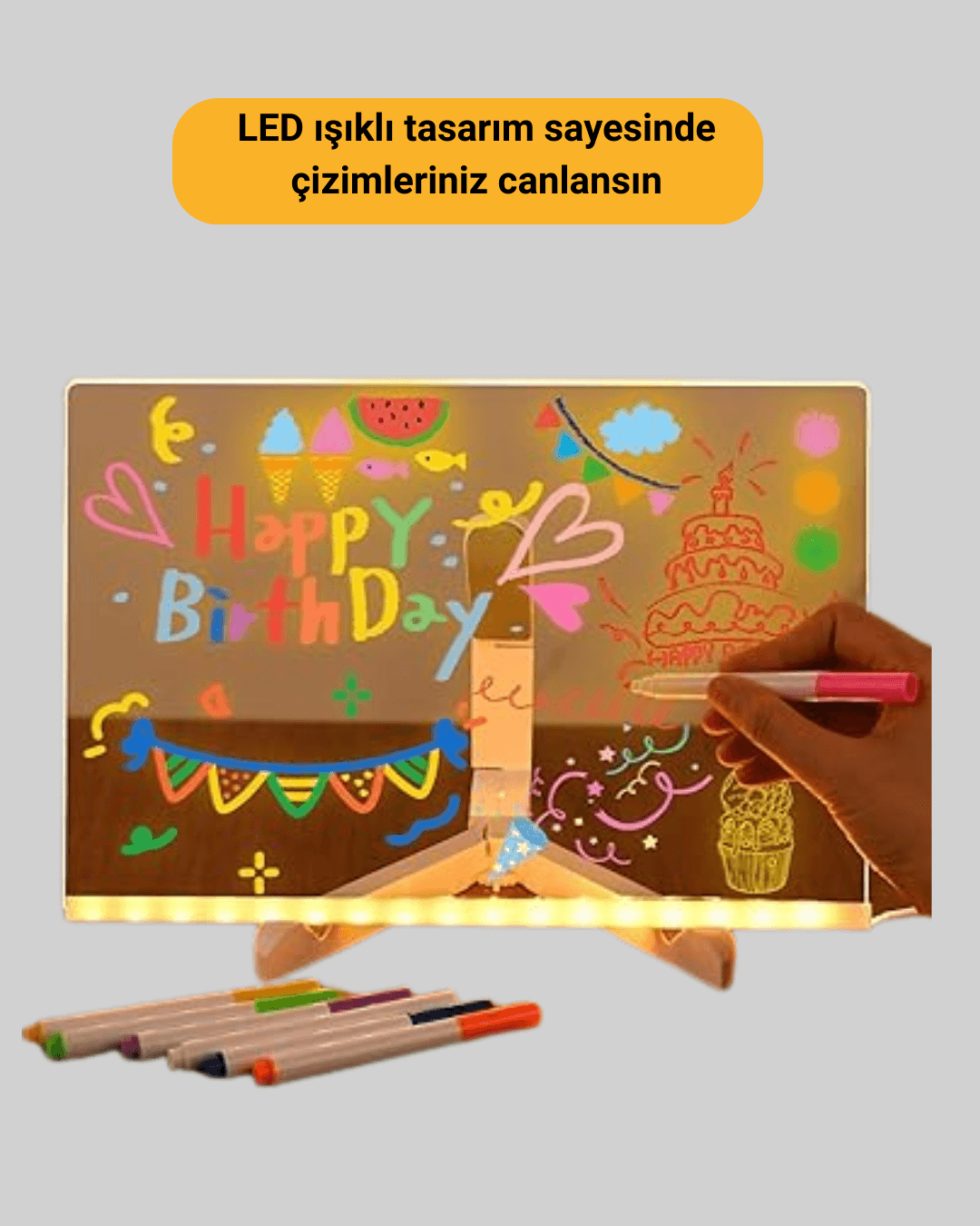 Silinebilir LED Mesaj Tahtası 7 Renkli Kalem Dahil 4