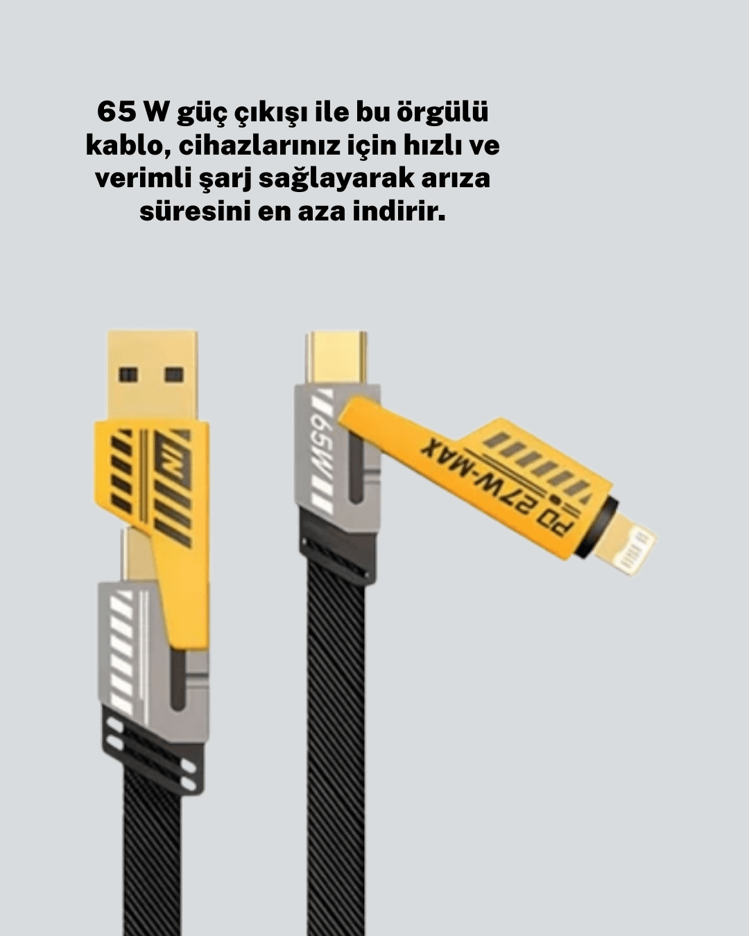 Örgülü Tasarım 4’ü 1 Arada USB-C Lightning Hızlı Şarj Kablosu 4