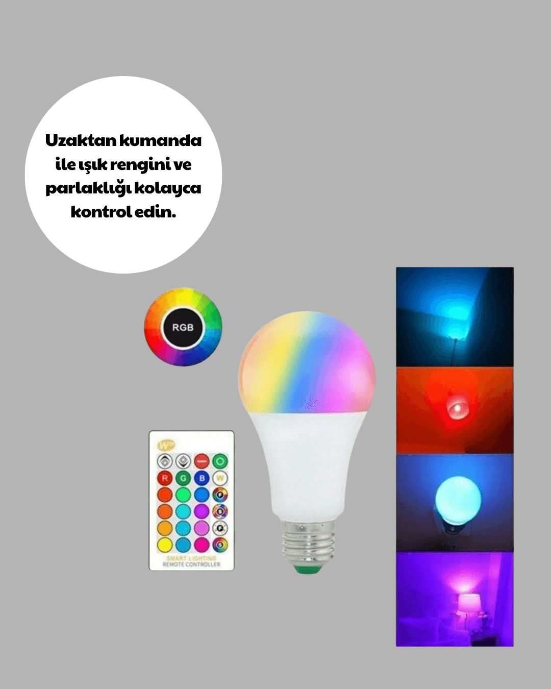RGB Uzaktan Kumandalı LED Ampul 16 Renk Dekoratif Aydınlatma 5
