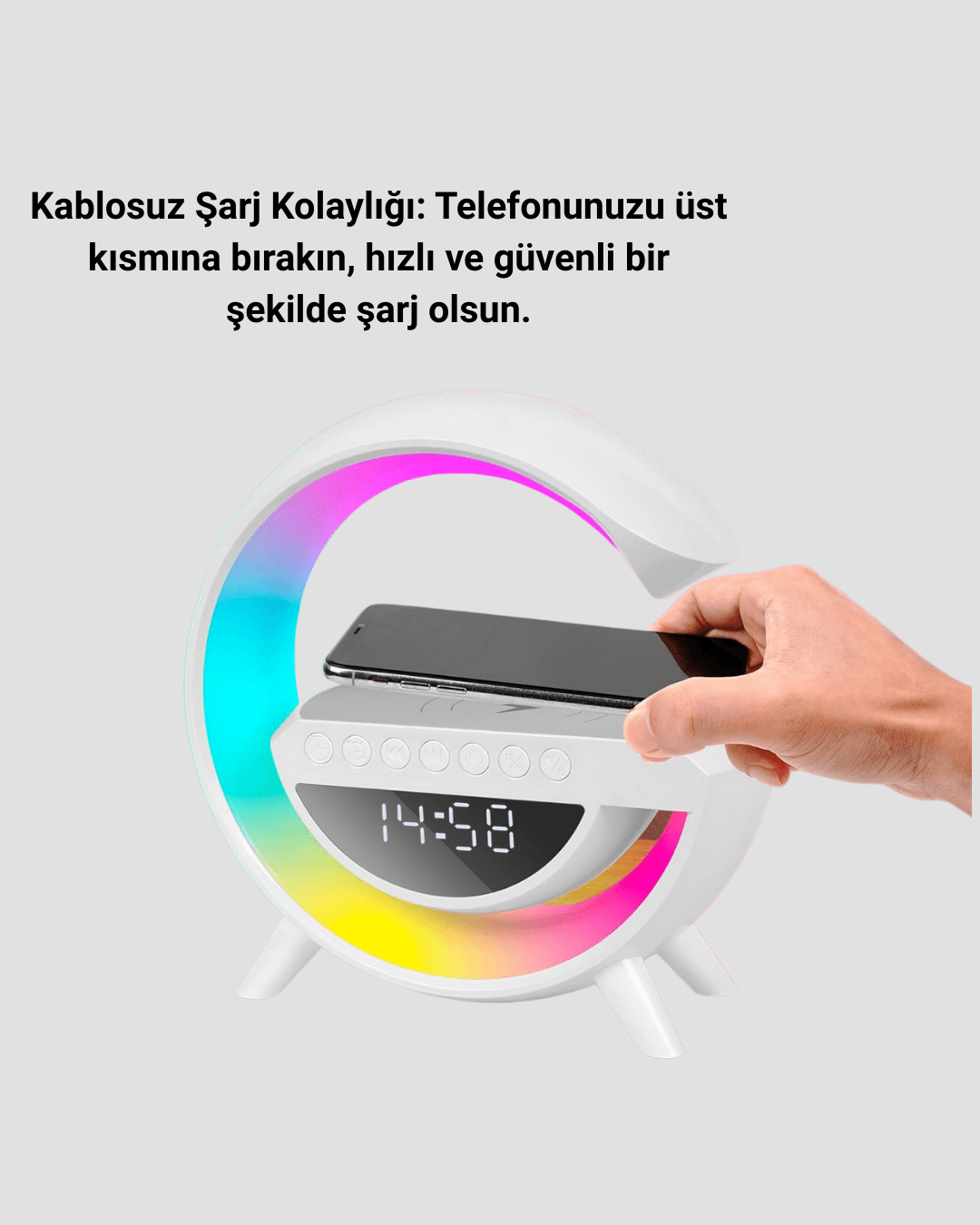 13 Renk Seçenekli Kablosuz Şarj Cihazlı LED Lamba 5