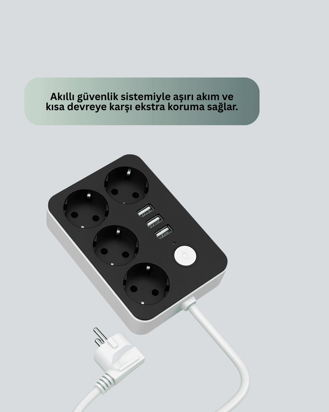 3 USB Çıkışlı 4’lü Akıllı Priz 2500W 2 Metre Kablo 5