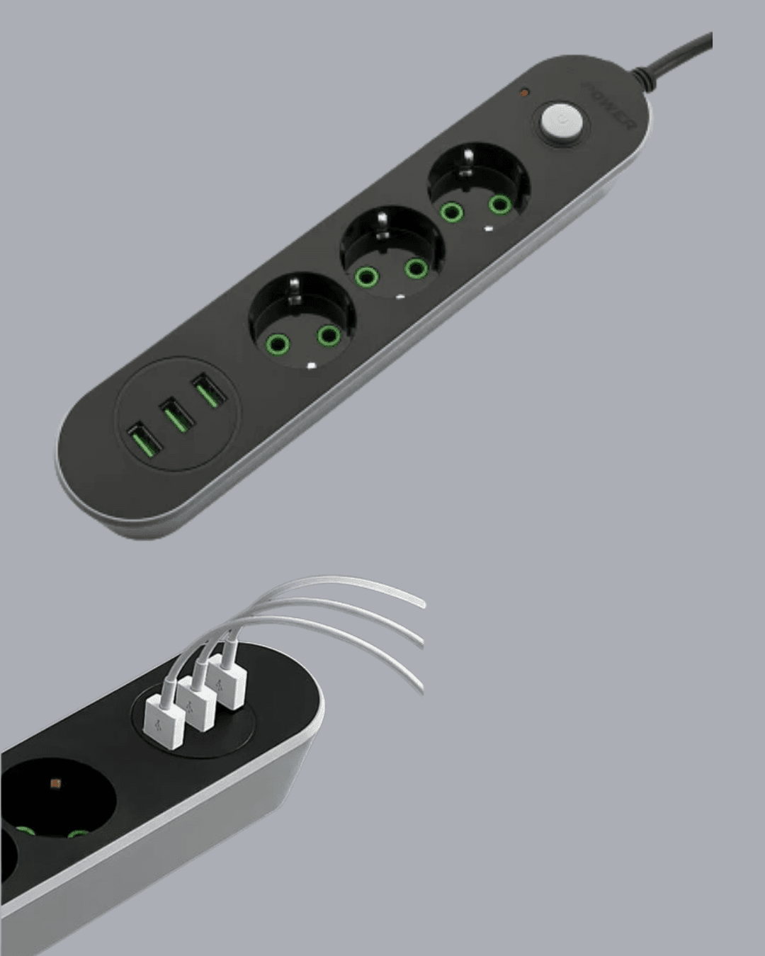 Akım Korumalı Anahtarlı USB Girişli Üçlü Priz 5
