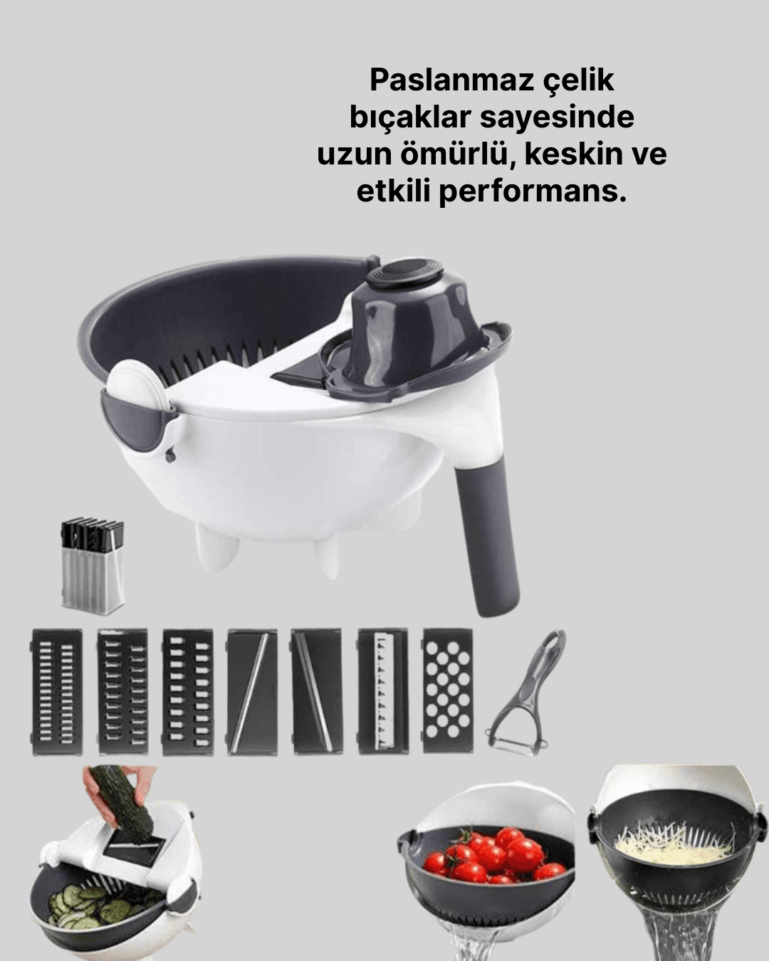Döner Mekanizmalı Sebze Doğrayıcı Hazneli Rende 4