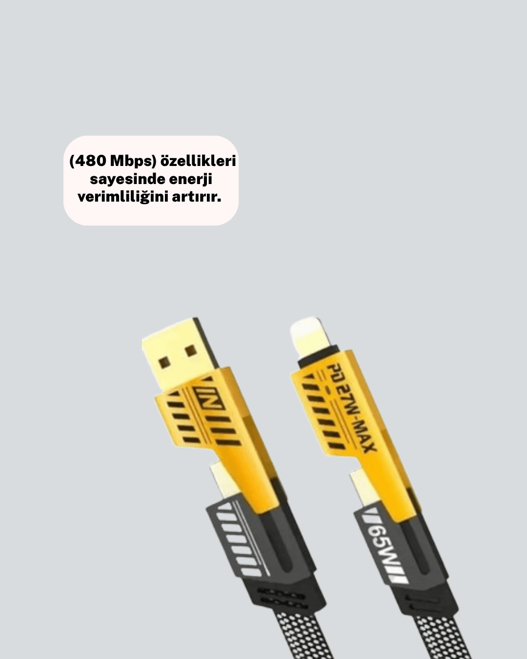 Örgülü Tasarım 4’ü 1 Arada USB-C Lightning Hızlı Şarj Kablosu 5