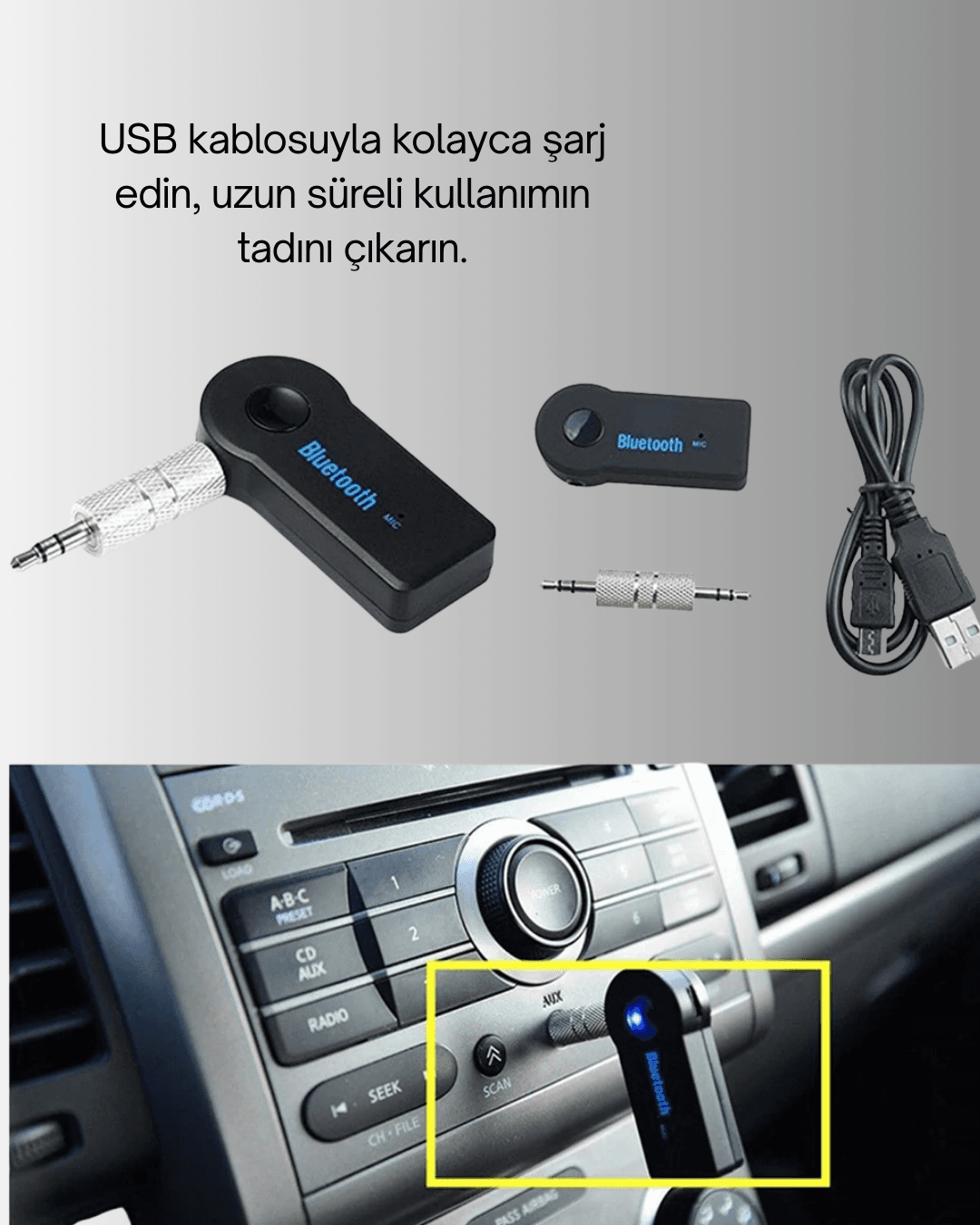 Taşınabilir Bluetooth AUX Araç Müzik ve Konuşma Kiti 5