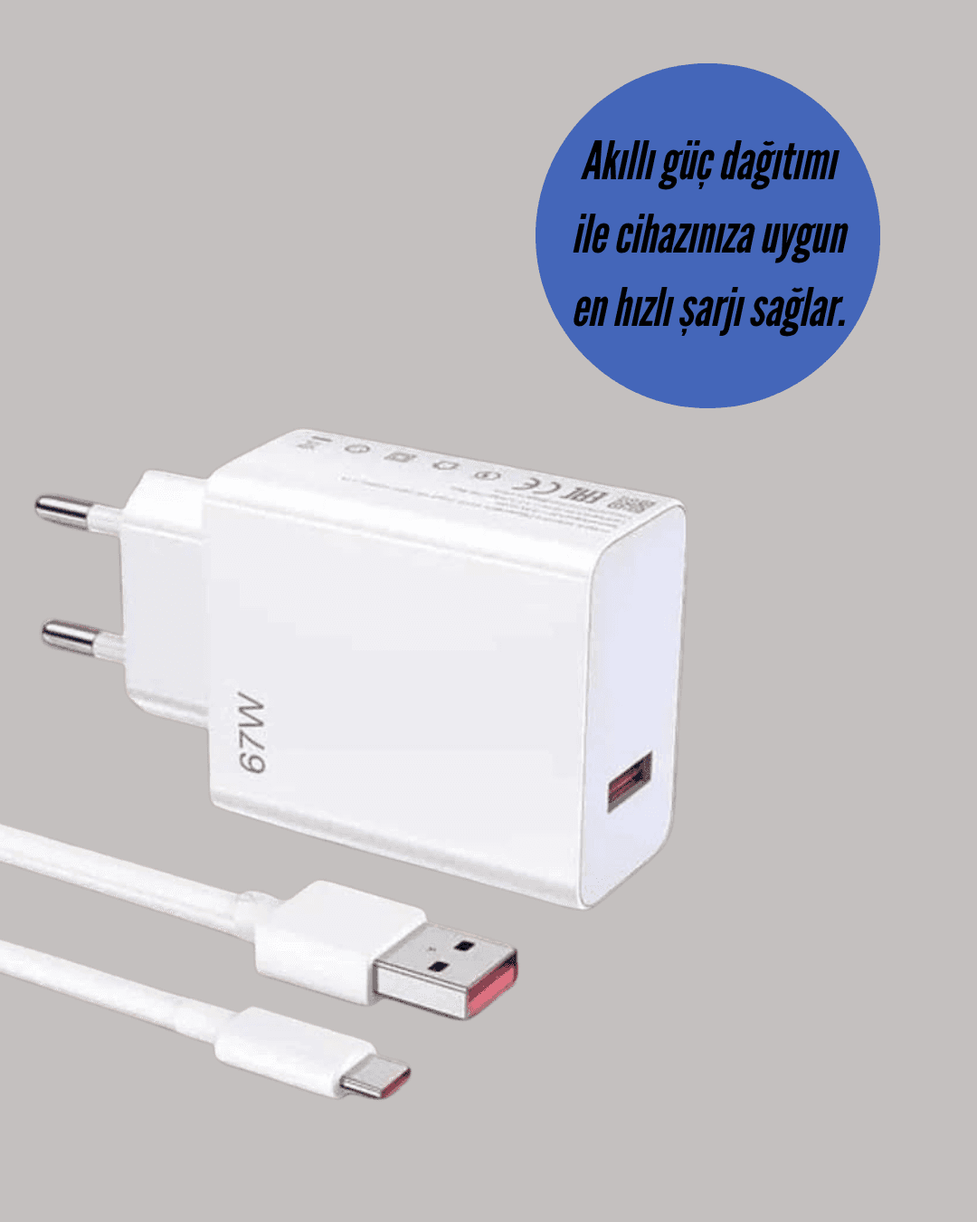 67W Güçlü Şarj Adaptörü ve Turbo Kablo Uzun Ömürlü Dayanıklı Tasarım 5