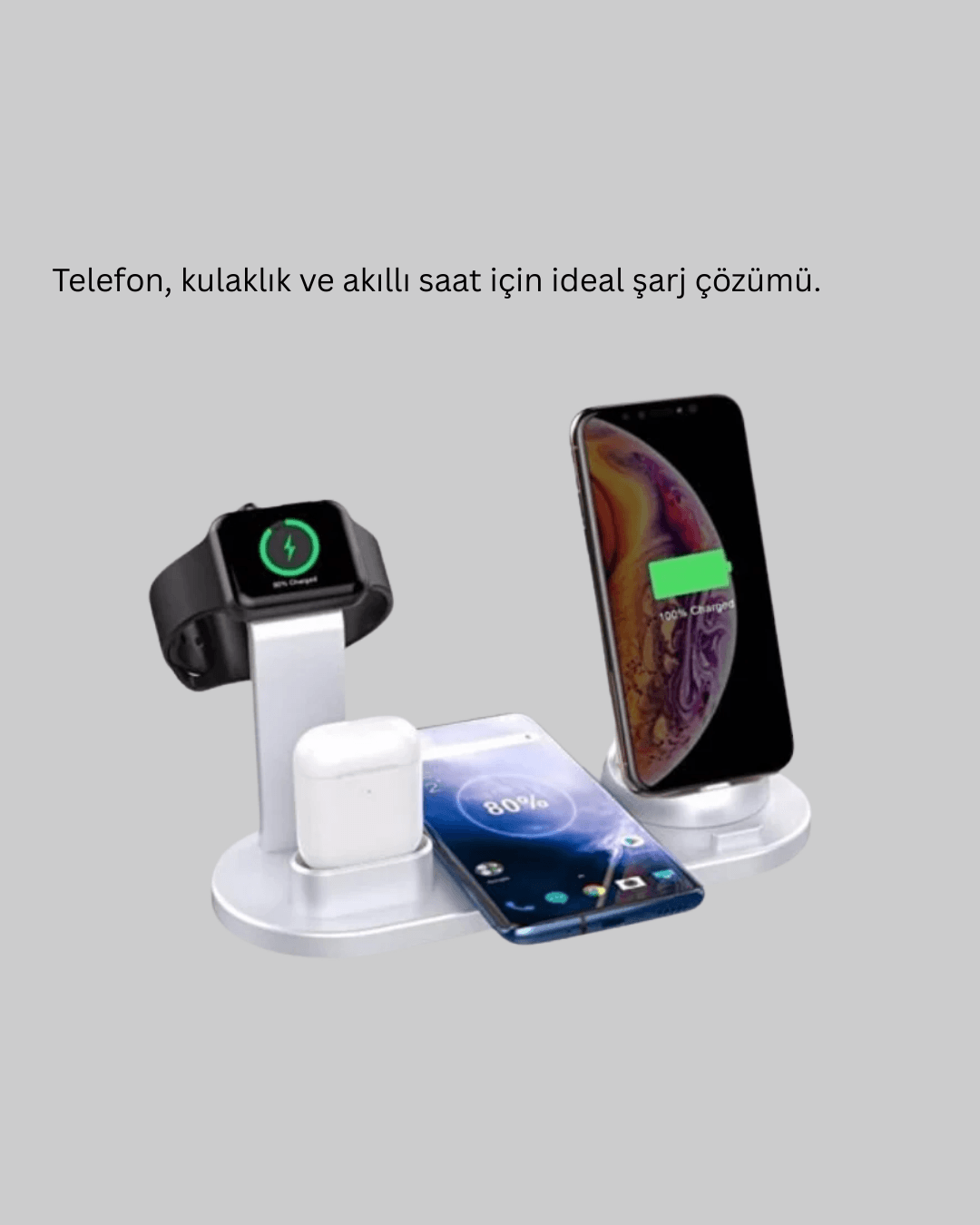 Modern Tasarımlı Çok Fonksiyonlu Kablosuz Şarj Standı 6