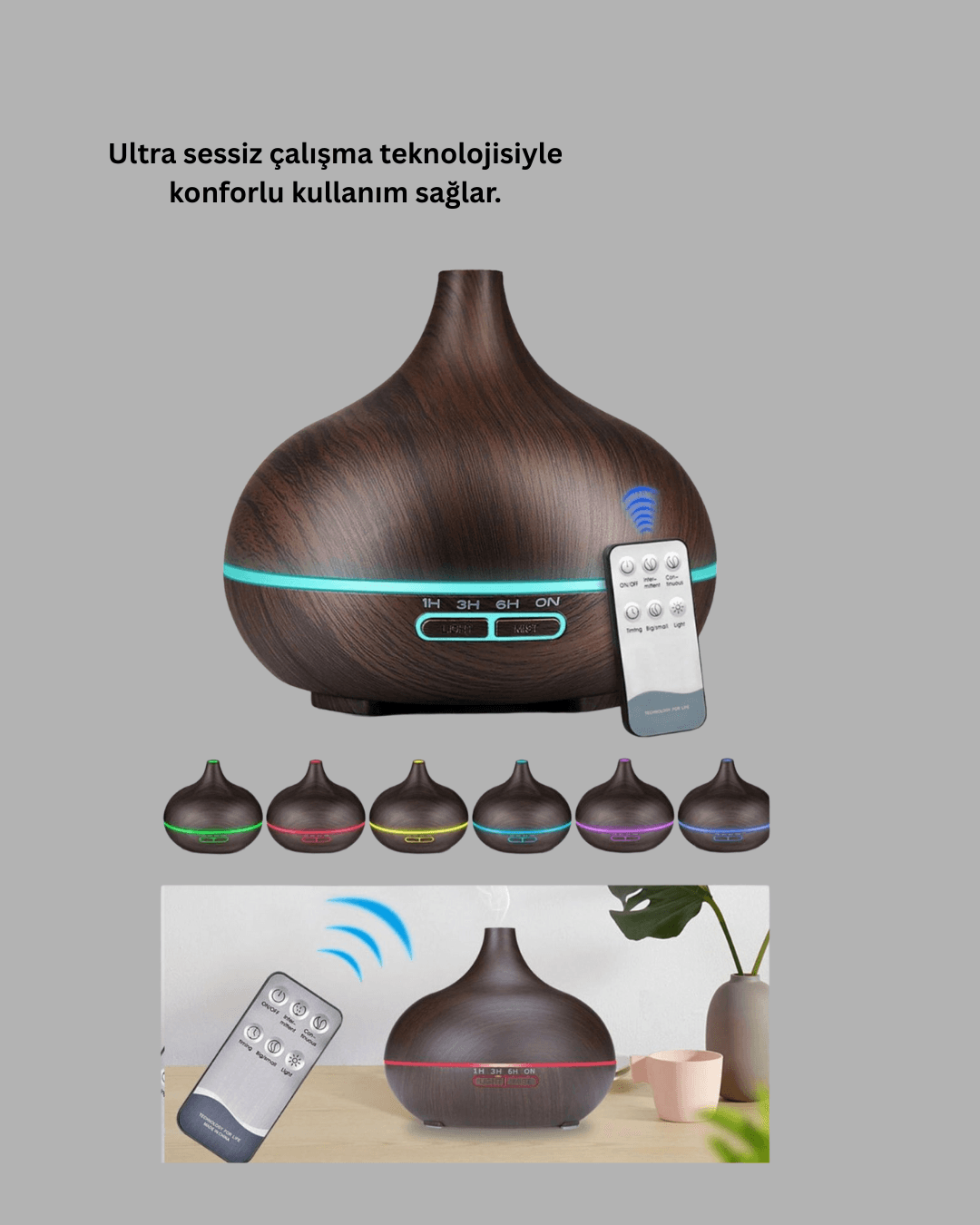 LED Işıklı Sessiz Çalışan Soğuk Buhar Nemlendirici 6