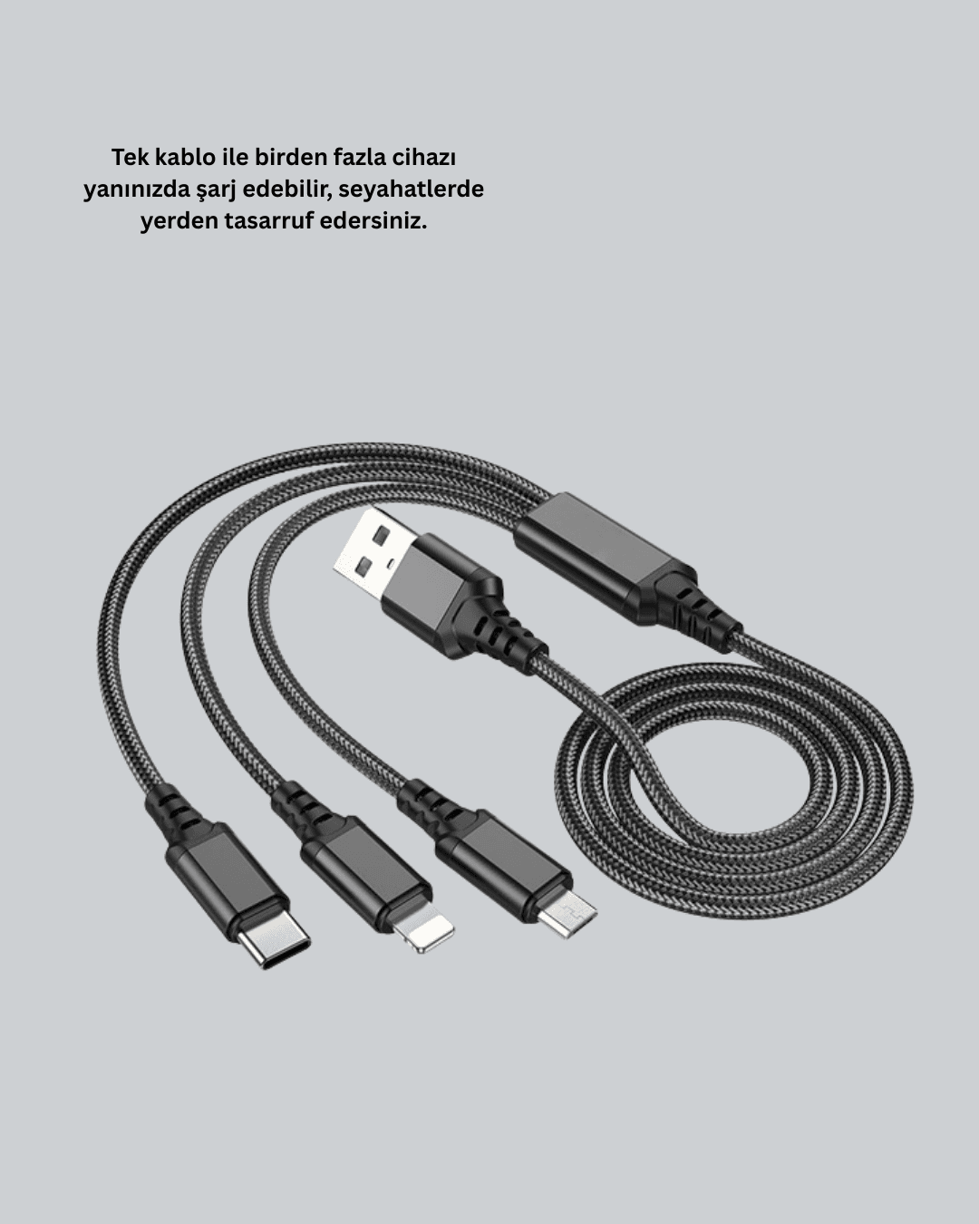 3’ü 1 Arada Hızlı Şarj Kablosu – iOS Android Type-C Uyumlu 6