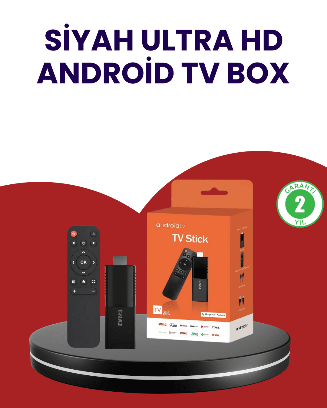 Android TV Stick 4K Ultra HD WiFi Bluetooth 5.0 2GB RAM 16GB Depolama