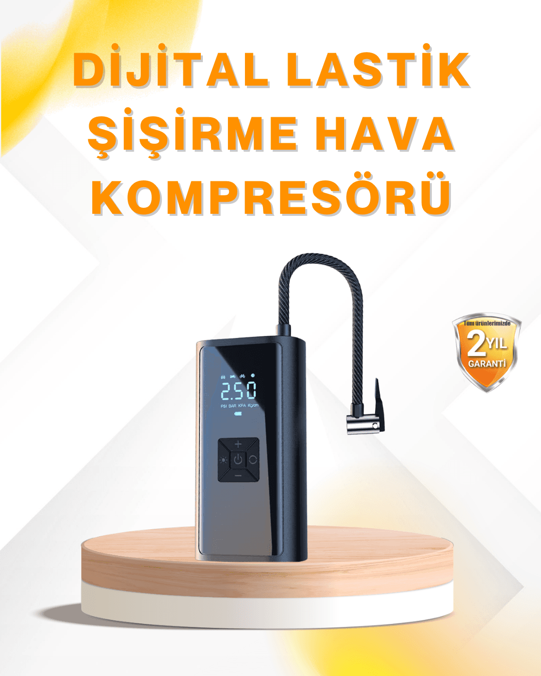 LED Fenerli ve SOS Işıklı Çok Fonksiyonlu Hava Kompresörü