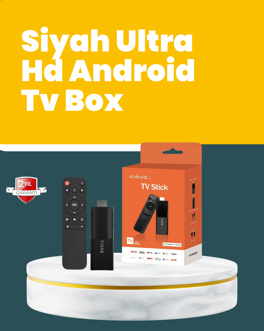 Android TV Stick 4K WiFi ve Bluetooth 5.0 2GB RAM 16GB Depolama