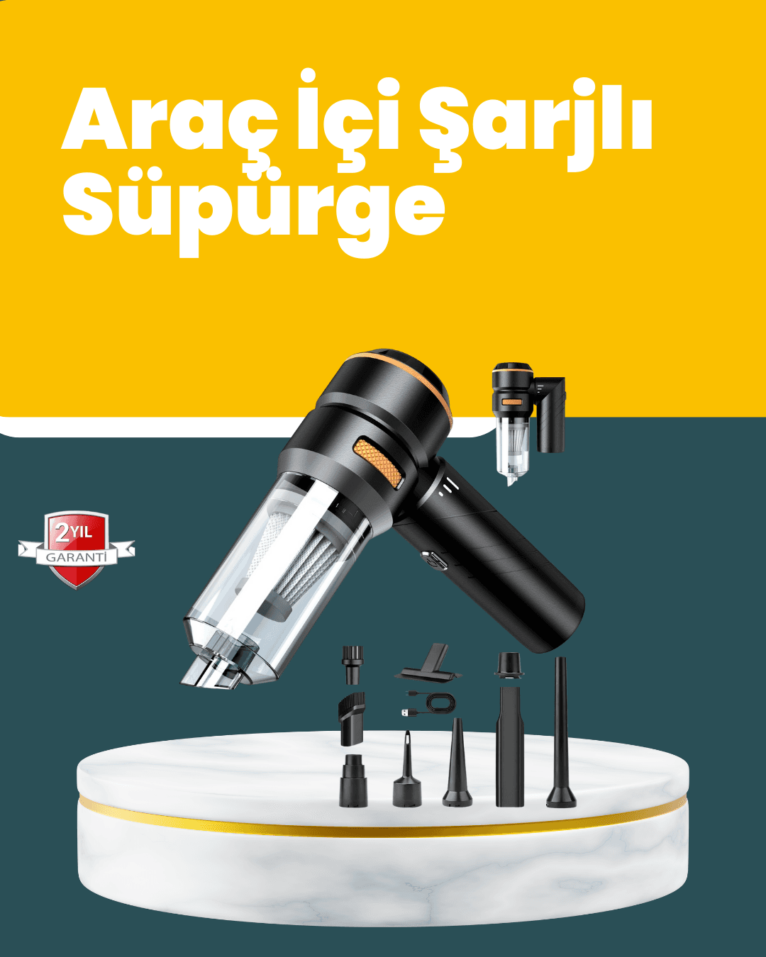 Araç İçi Derinlemesine Temizlik İçin Kompakt ve Ergonomik El Süpürgesi