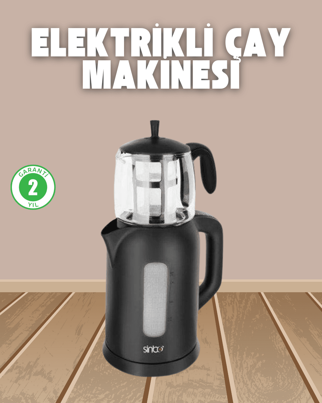 0,9 L Cam Demlik ve 1,7 L Su Haznesi ile Çay Keyfi
